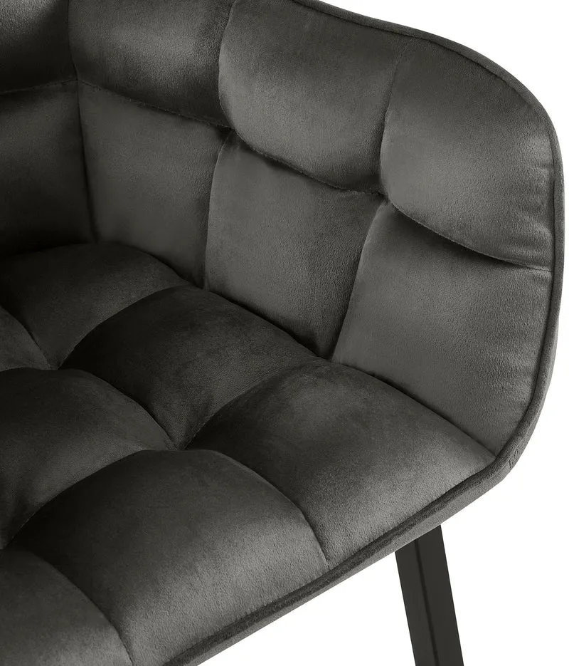 Chaise design rembourrée en velours anthracite design enveloppant pieds métal noir 10_0007552