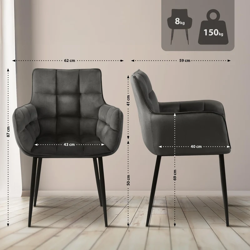 Chaise design rembourrée en velours anthracite design enveloppant pieds métal noir 10_0007552