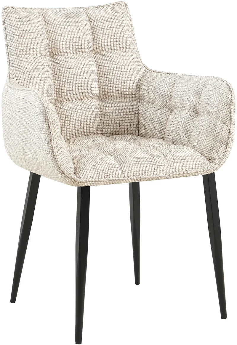 Chaise design rembourrée en tissu crème design enveloppant pieds métal noir 10_0007489