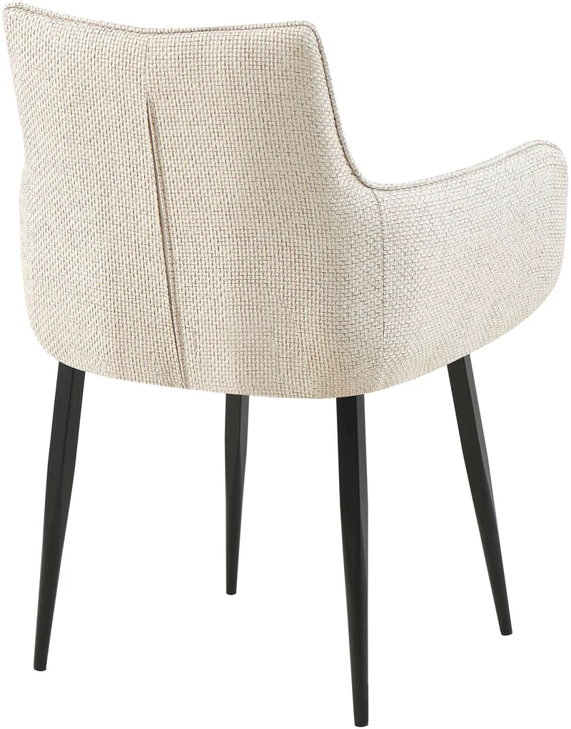 Chaise design rembourrée en tissu crème design enveloppant pieds métal noir 10_0007489