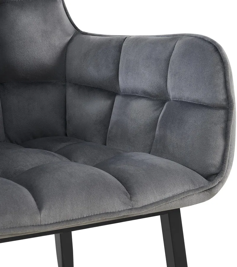 Chaise design rembourrée en velours gris foncé design enveloppant pieds métal noir 10_0007488