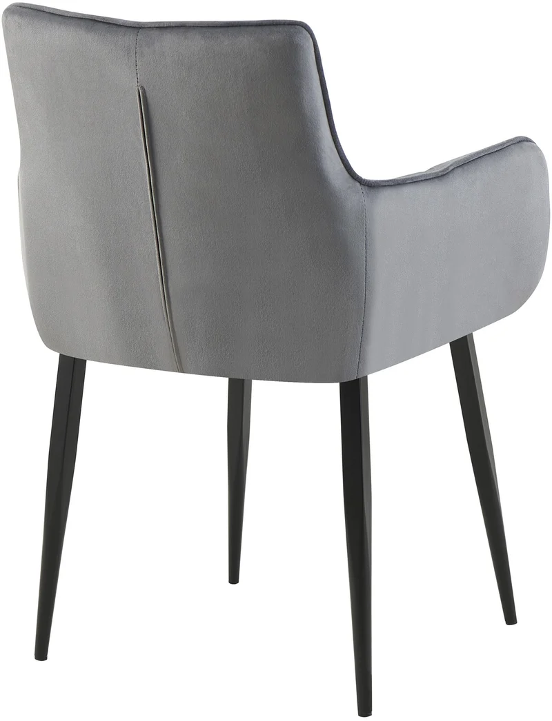 Chaise design rembourrée en velours gris foncé design enveloppant pieds métal noir 10_0007488