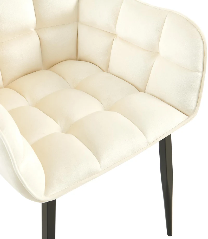 Chaise design rembourrée en velours crème design enveloppant pieds métal noir 10_0007487