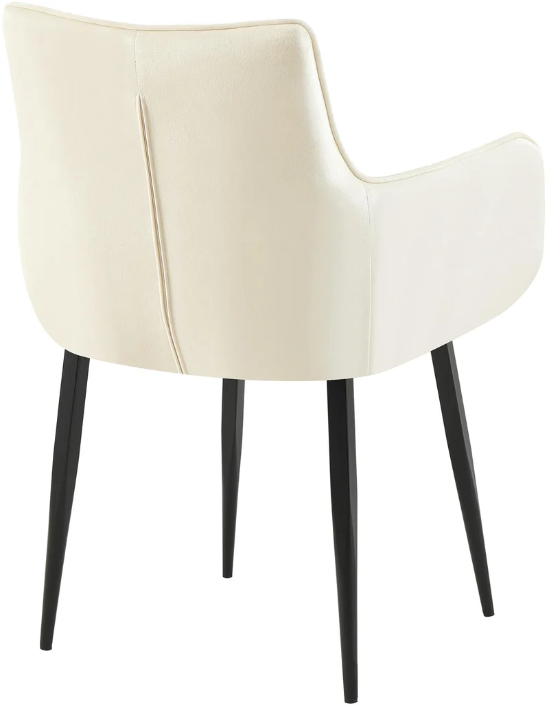 Chaise design rembourrée en velours crème design enveloppant pieds métal noir 10_0007487