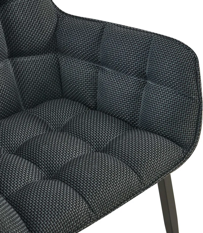 Chaise design rembourrée en tissu gris foncé design enveloppant pieds métal noir 10_0007481