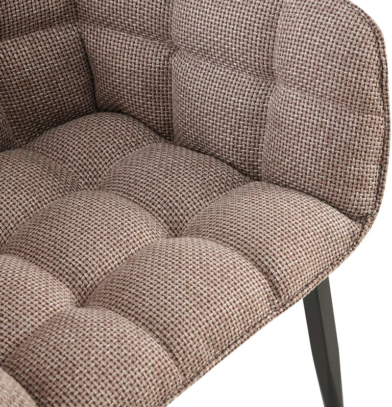 Chaise design rembourrée en tissu marron clair design enveloppant pieds métal noir 10_0007432