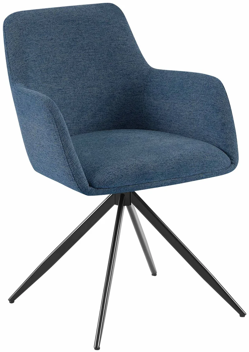 Chaise de salle à manger x1 pivotante rembourrée avec accoudoirs en tissu bleu cadre métal 10_0007357