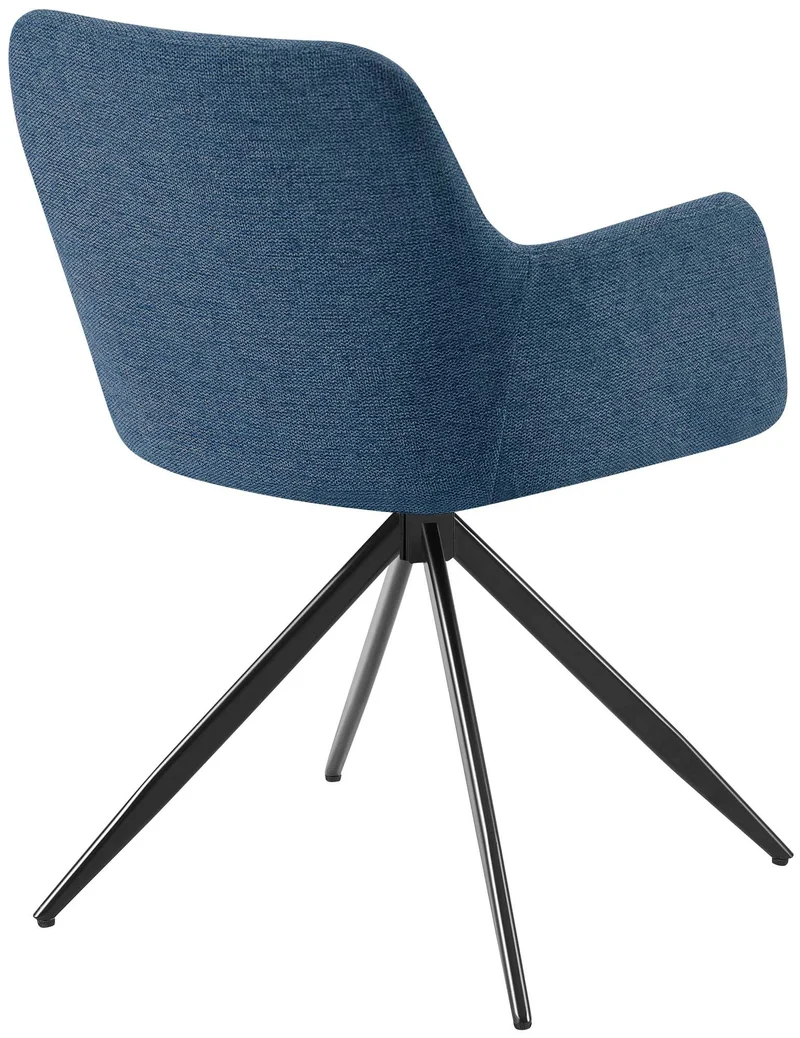 Chaise de salle à manger x1 pivotante rembourrée avec accoudoirs en tissu bleu cadre métal 10_0007357