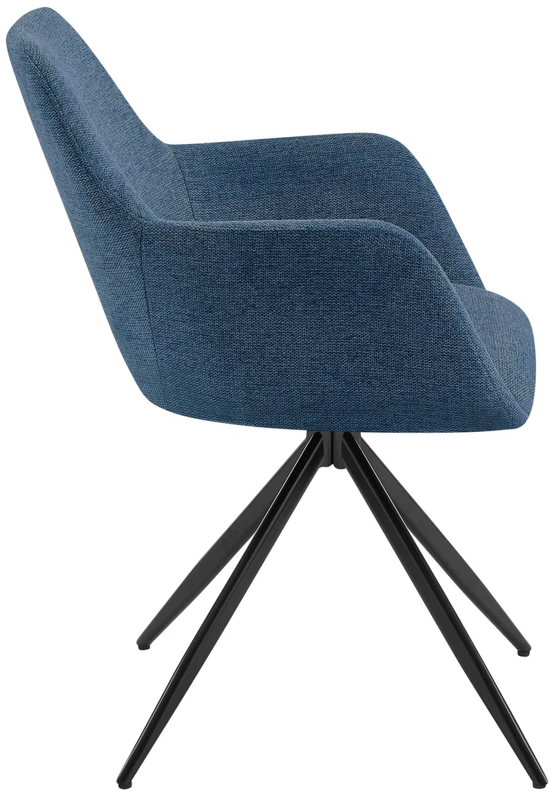 Chaise de salle à manger x1 pivotante rembourrée avec accoudoirs en tissu bleu cadre métal 10_0007357