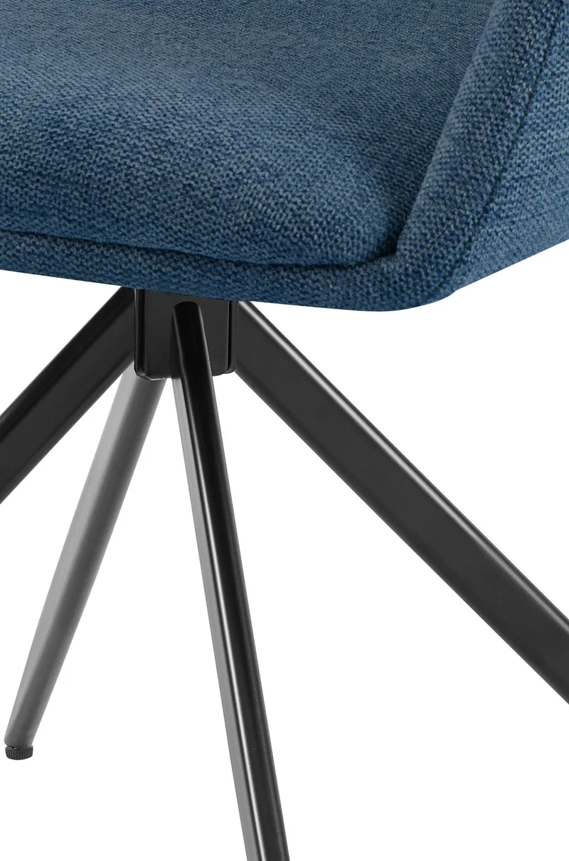 Chaise de salle à manger x1 pivotante rembourrée avec accoudoirs en tissu bleu cadre métal 10_0007357