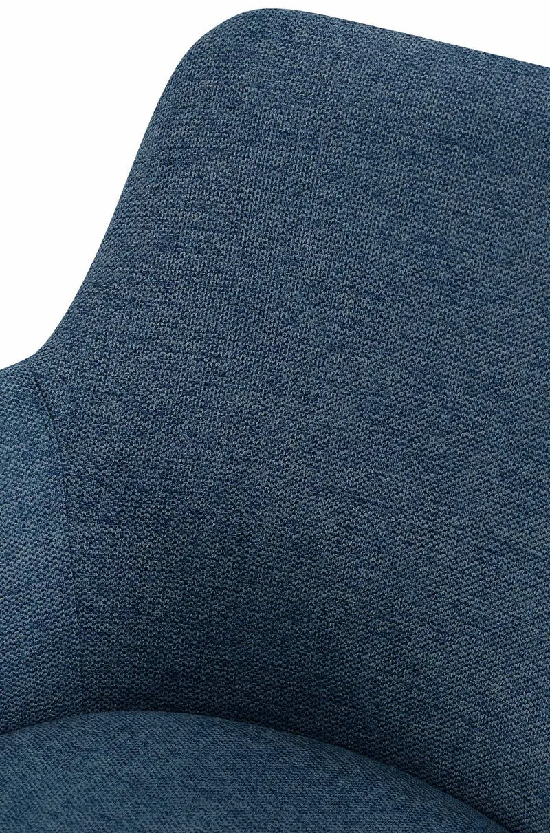 Chaise de salle à manger x1 pivotante rembourrée avec accoudoirs en tissu bleu cadre métal 10_0007357