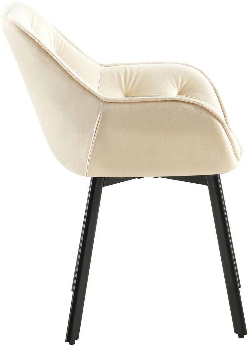 Lot de 2 chaises de salle à manger assise pivotante en velours crème motif matelassé cadre métal 10_0007551