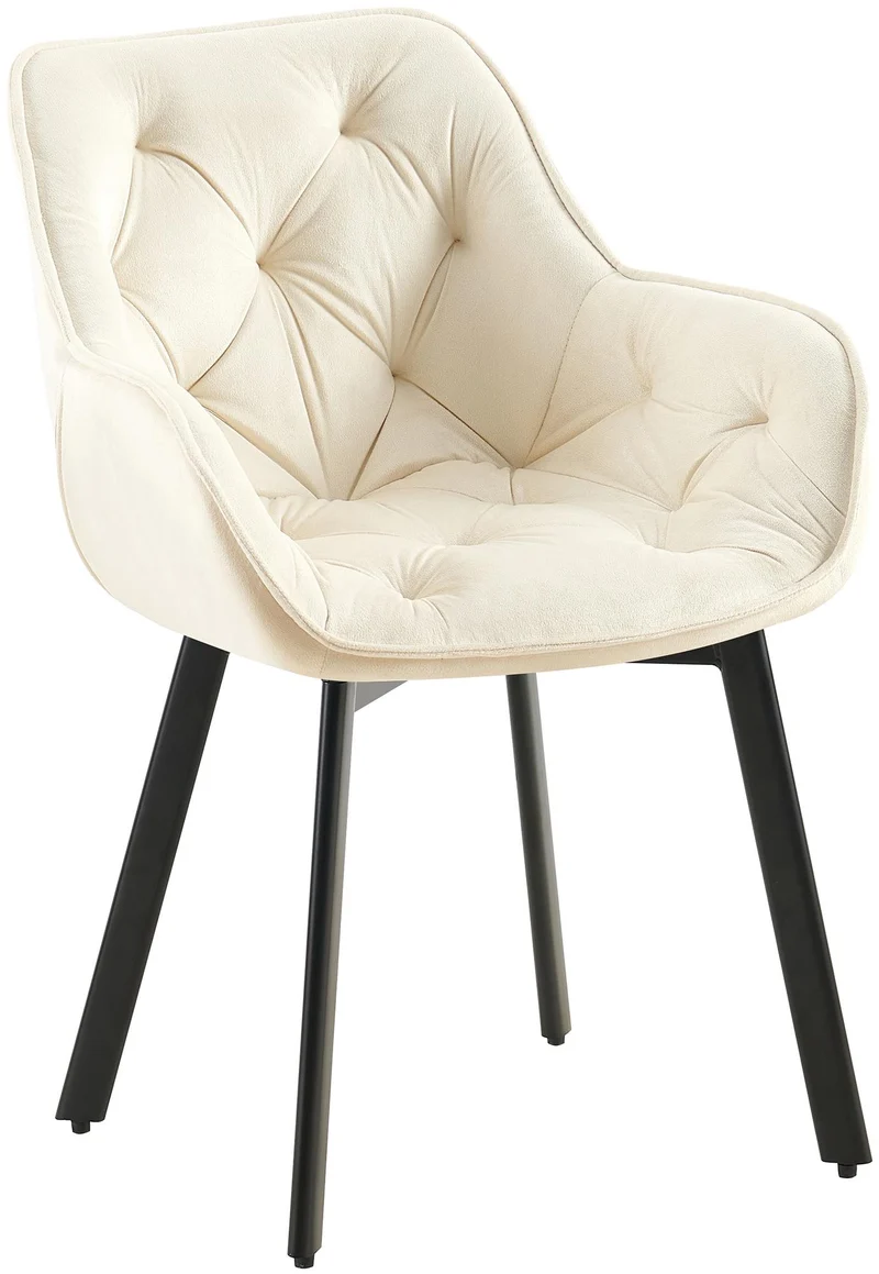 Lot de 2 chaises de salle à manger assise pivotante en velours crème motif matelassé cadre métal 10_0007551