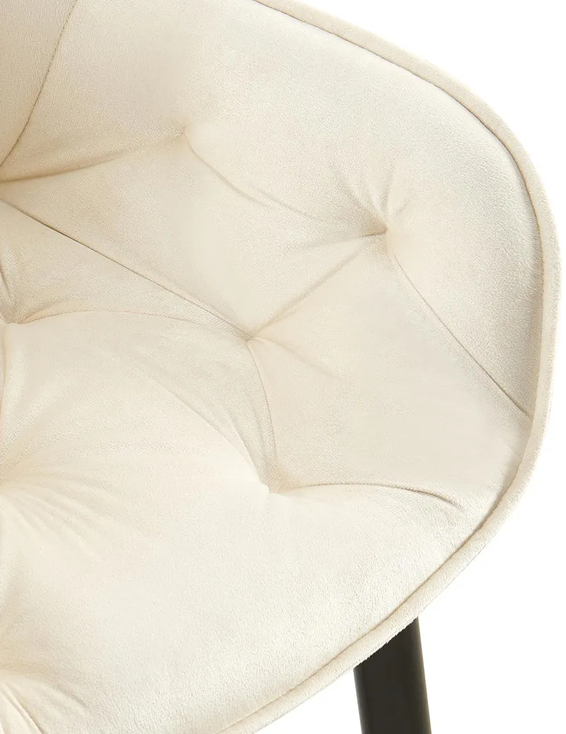 Lot de 2 chaises de salle à manger assise pivotante en velours crème motif matelassé cadre métal 10_0007551