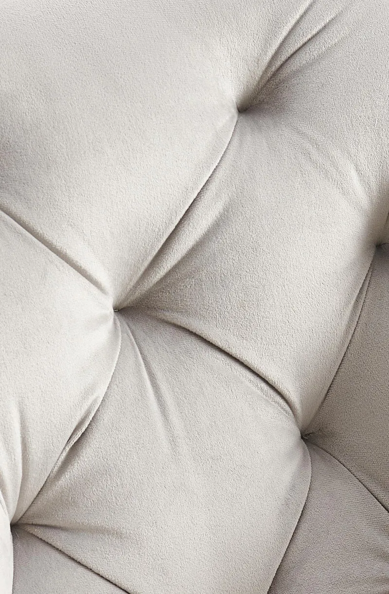 Chaise de salle à manger x1 assise pivotante en velours gris clair motif matelassé cadre métal 10_0007376