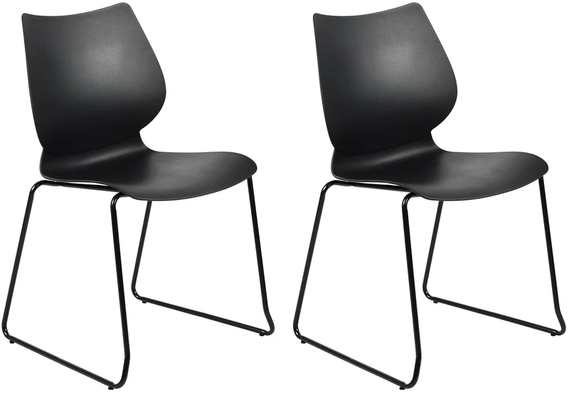 Lot de 2 chaises visiteur conférence bureau salle à manger empilable en plastique noir et métal noir 10_0007330