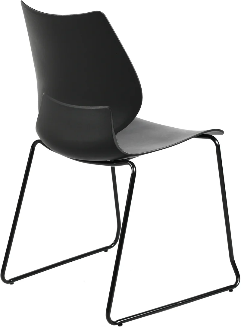 Lot de 2 chaises visiteur conférence bureau salle à manger empilable en plastique noir et métal noir 10_0007330