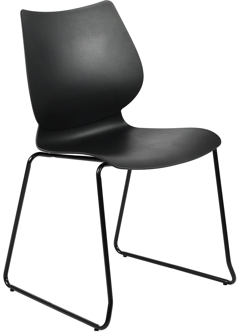 Lot de 2 chaises visiteur conférence bureau salle à manger empilable en plastique noir et métal noir 10_0007330