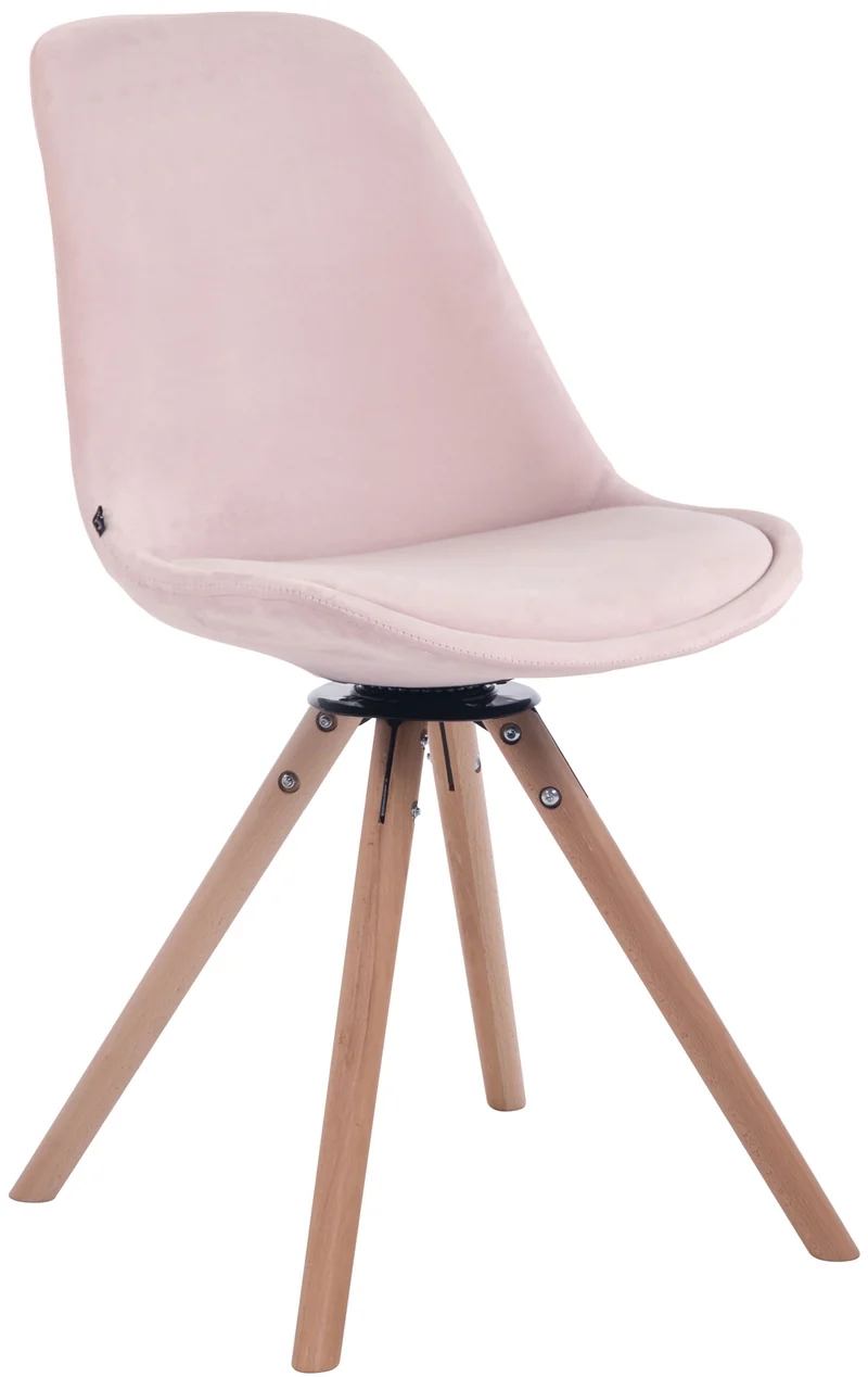 Chaise de salle à manger x1 chaise visiteur assise pivotant à 360° en velours rose piètement en bois rond clair 10_0007476