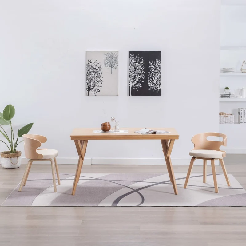 Lot de 2 chaises de salle à manger cuisine design intemporel bois courbé et synthétique crème CDS020410