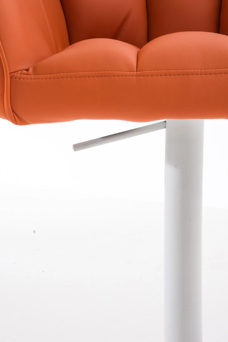 Tabouret de bar chaise haute de comptoir couture carrées assise en PVC orange cadre en métal blanc 10_0004739