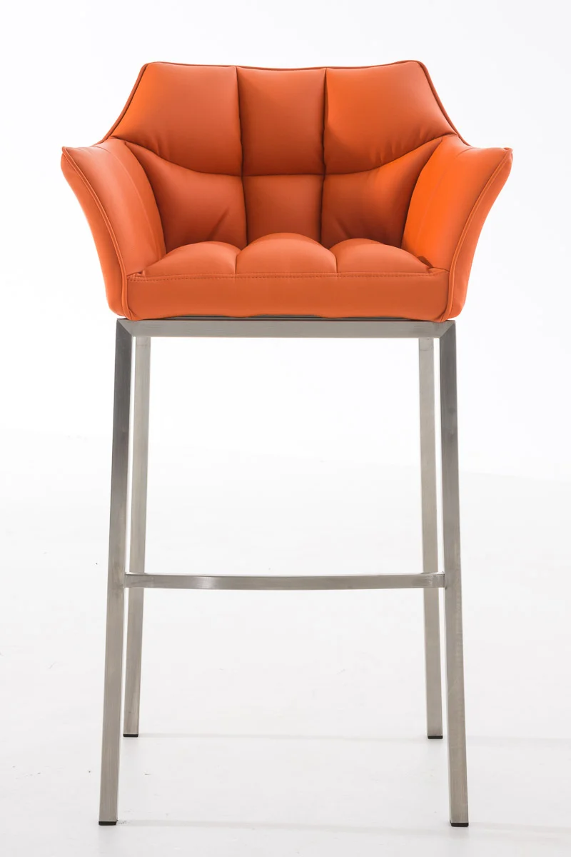 Tabouret de bar chaise haute de comptoir couture carrées assise en PVC orange 4 pieds stables en acier inoxydable 10_0004712