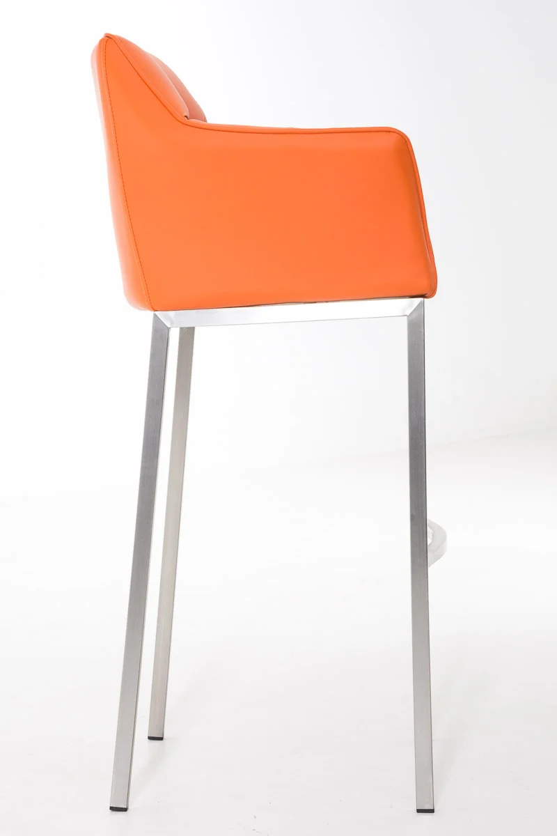 Tabouret de bar chaise haute de comptoir couture carrées assise en PVC orange 4 pieds stables en acier inoxydable 10_0004712