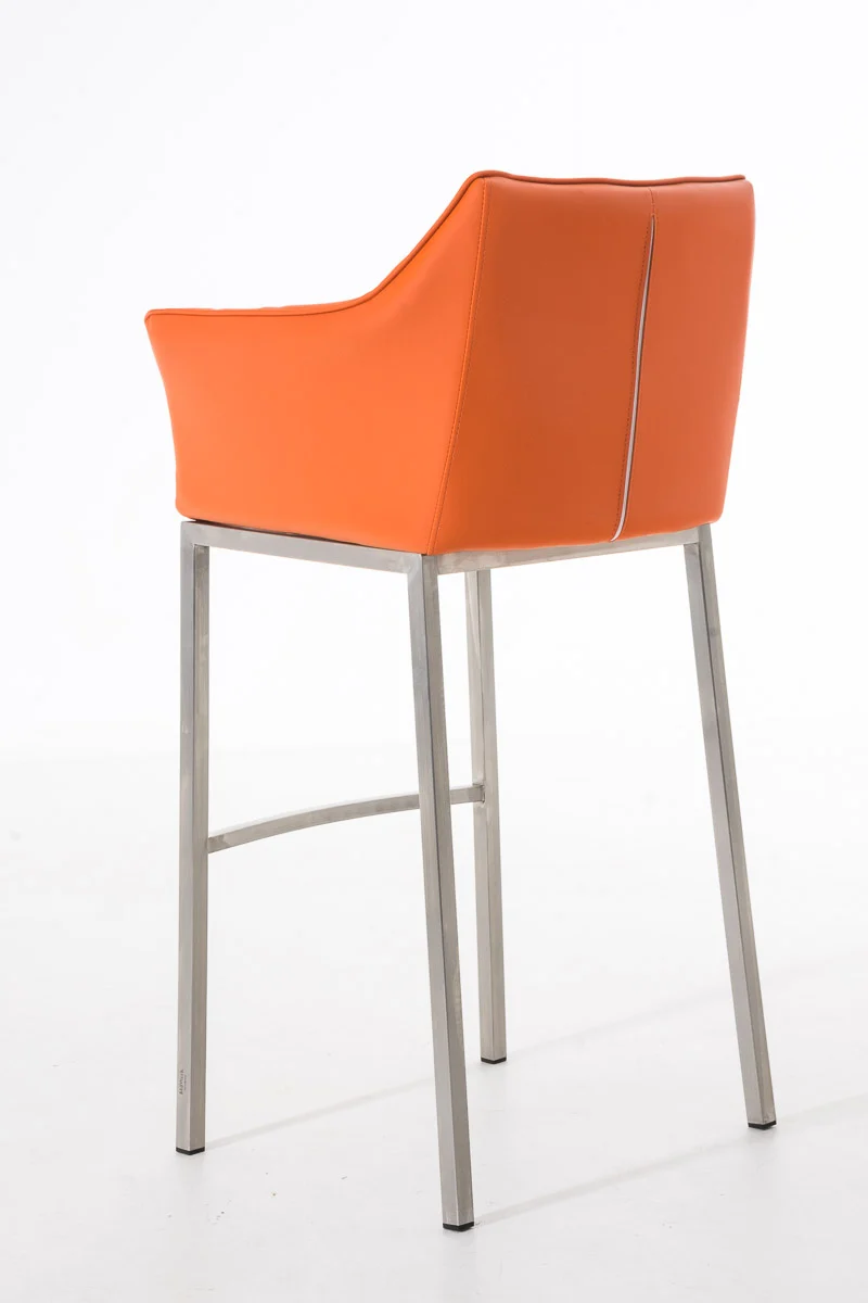 Tabouret de bar chaise haute de comptoir couture carrées assise en PVC orange 4 pieds stables en acier inoxydable 10_0004712