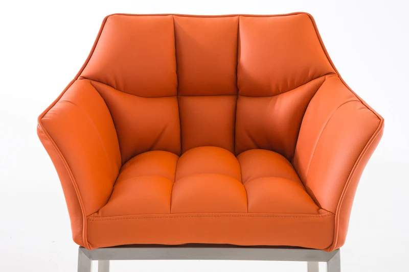 Tabouret de bar chaise haute de comptoir couture carrées assise en PVC orange 4 pieds stables en acier inoxydable 10_0004712