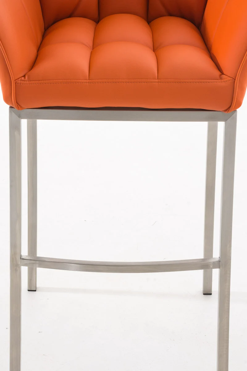 Tabouret de bar chaise haute de comptoir couture carrées assise en PVC orange 4 pieds stables en acier inoxydable 10_0004712