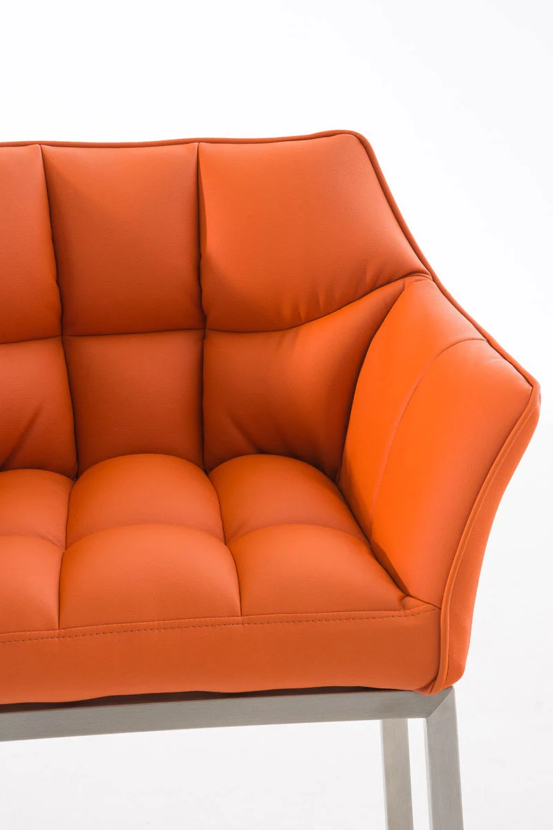 Tabouret de bar chaise haute de comptoir couture carrées assise en PVC orange 4 pieds stables en acier inoxydable 10_0004712