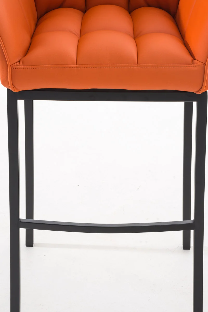 Tabouret de bar chaise haute de comptoir couture carrées assise en PVC orange 4 pieds stables en métal noir 10_0004688