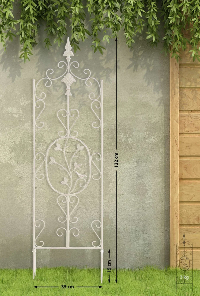 Lot de 2 treillis de jardin support pour plantes grimpantes 122x35 cm en métal crème vieilli 10_0003827