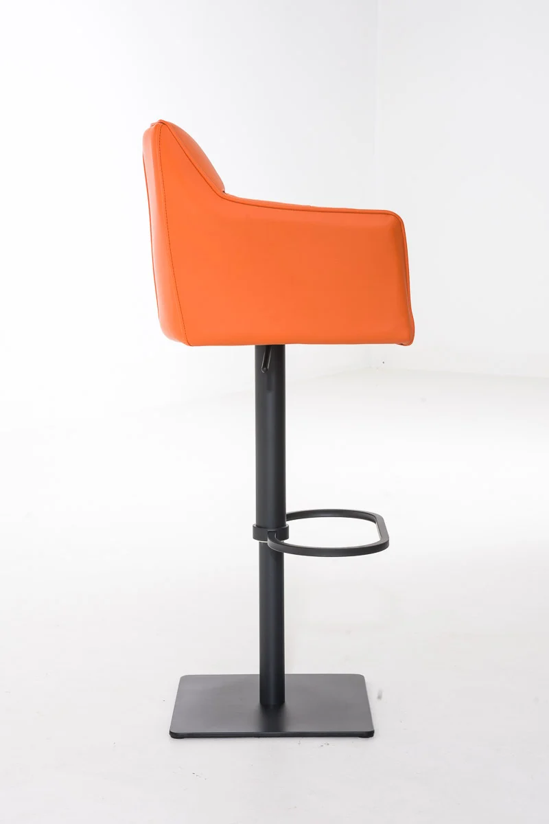 Tabouret de bar chaise haute de comptoir couture carrées assise en PVC orange cadre en métal noir 10_0004677