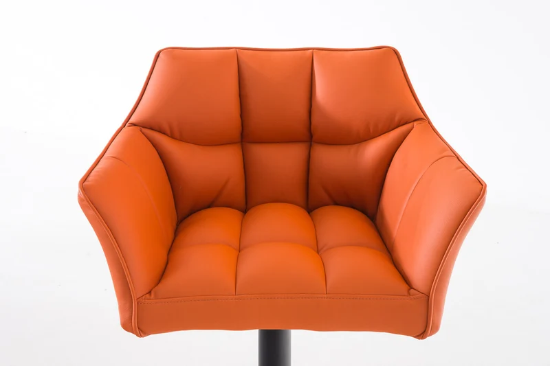 Tabouret de bar chaise haute de comptoir couture carrées assise en PVC orange cadre en métal noir 10_0004677