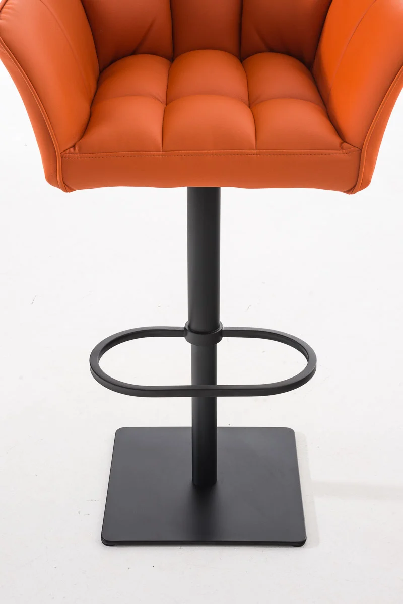 Tabouret de bar chaise haute de comptoir couture carrées assise en PVC orange cadre en métal noir 10_0004677