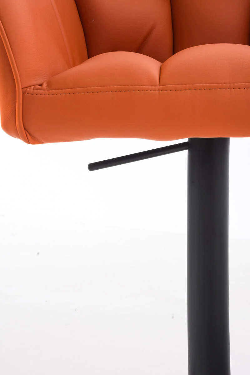 Tabouret de bar chaise haute de comptoir couture carrées assise en PVC orange cadre en métal noir 10_0004677