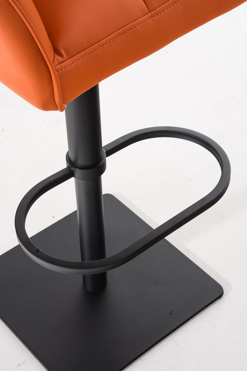 Tabouret de bar chaise haute de comptoir couture carrées assise en PVC orange cadre en métal noir 10_0004677