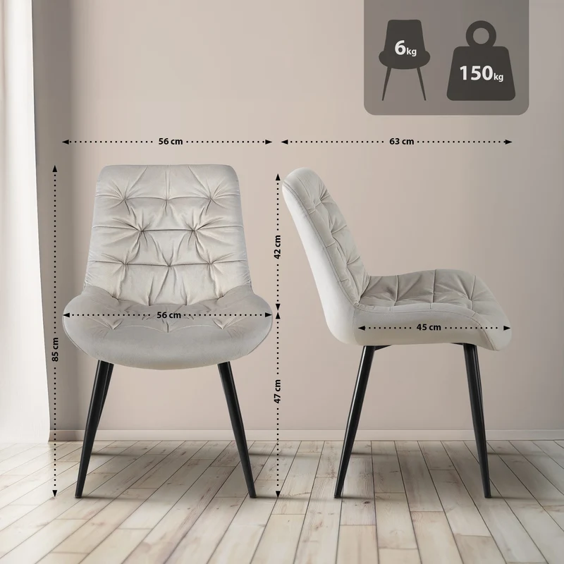 Chaises de salle à manger x2 en velours gris clair cadre en métal noir confort & élégance intemporelle 10_0007566