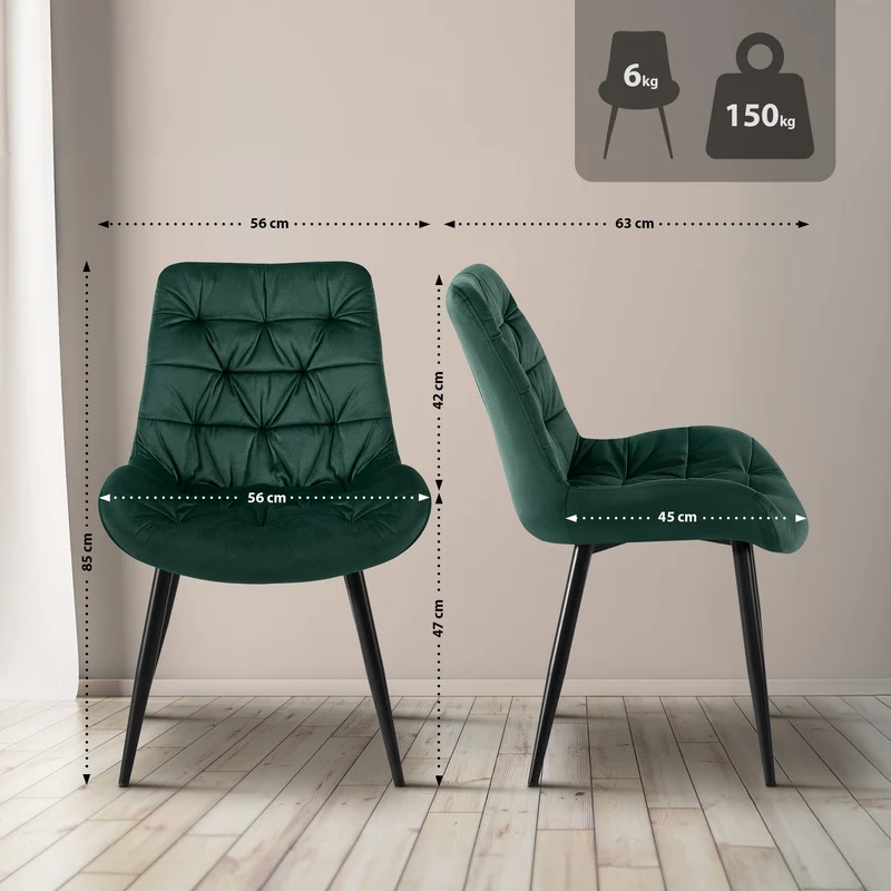 Chaises de salle à manger x2 en velours vert cadre en métal noir confort & élégance intemporelle 10_0007479