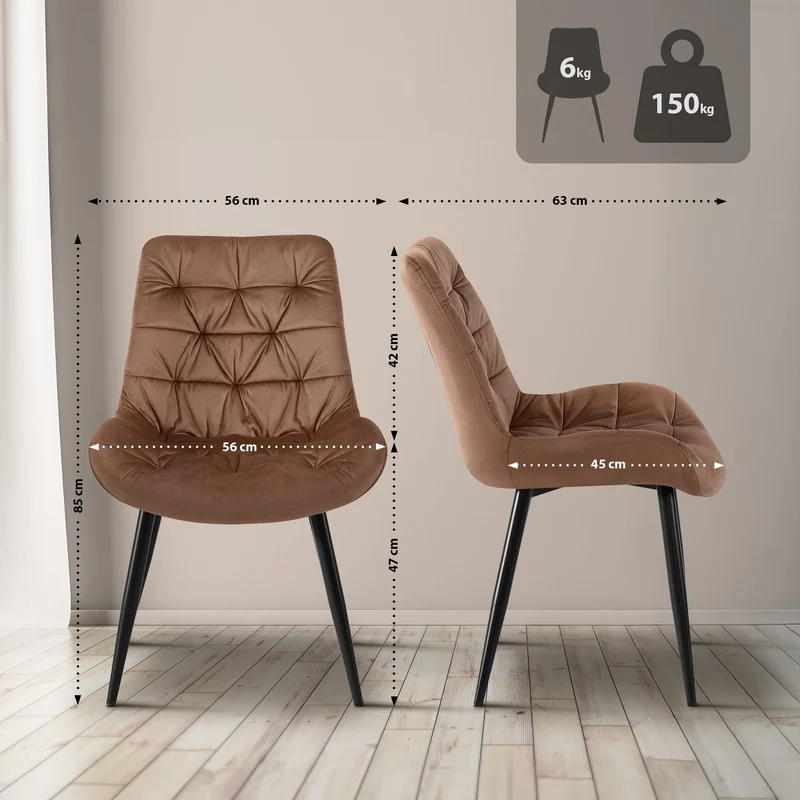 Chaises de salle à manger x2 en velours marron cadre en métal noir confort & élégance intemporelle 10_0007461