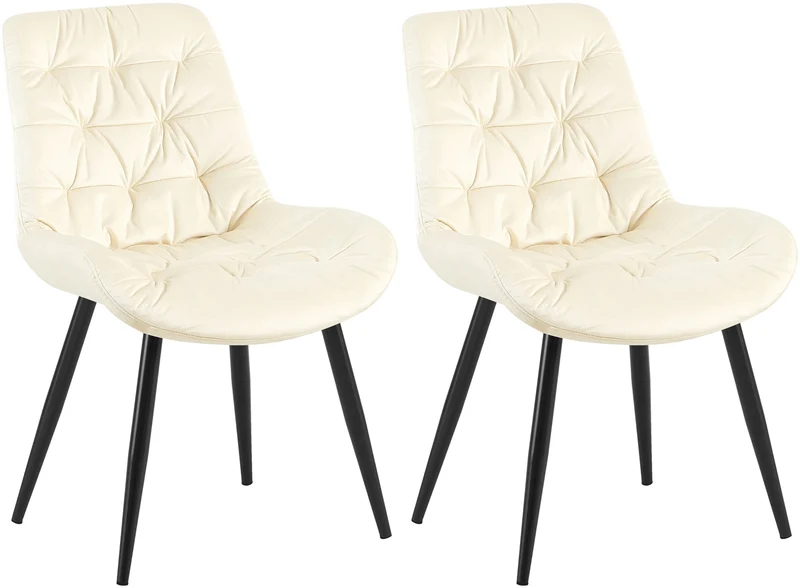 Chaises de salle à manger x2 en velours crème cadre en métal noir confort & élégance intemporelle 10_0007449