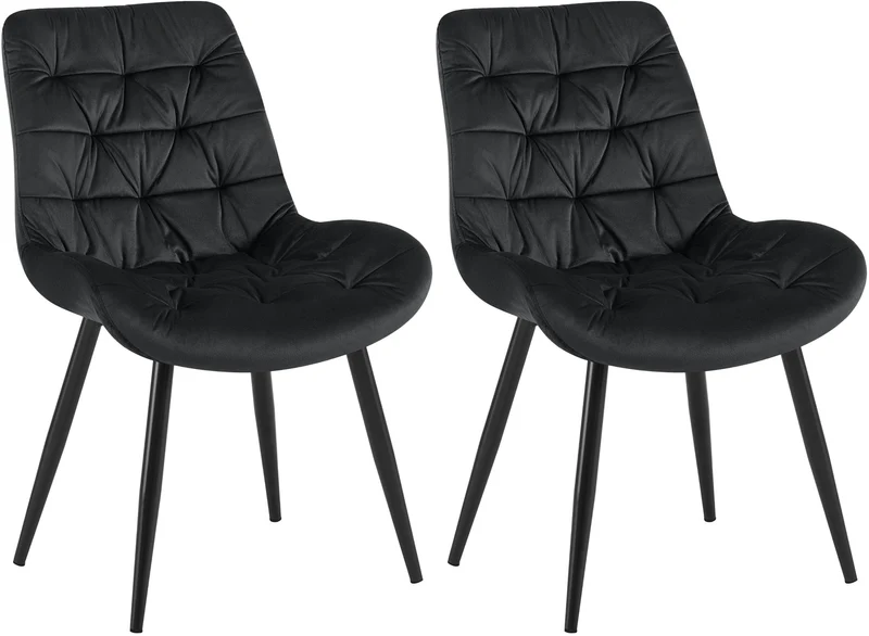 Chaises de salle à manger x2 en velours noir cadre en métal noir confort & élégance intemporelle 10_0007441