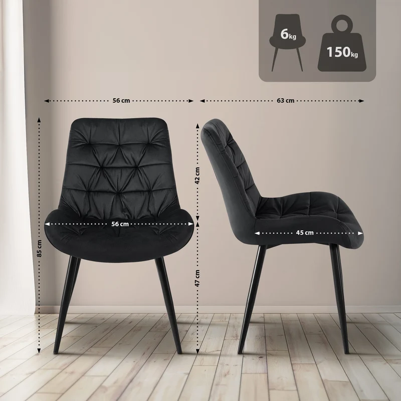 Chaises de salle à manger x2 en velours noir cadre en métal noir confort & élégance intemporelle 10_0007441
