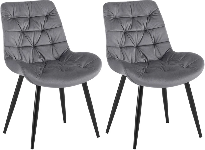 Chaises de salle à manger x2 en velours gris foncé cadre en métal noir confort & élégance intemporelle 10_0007412