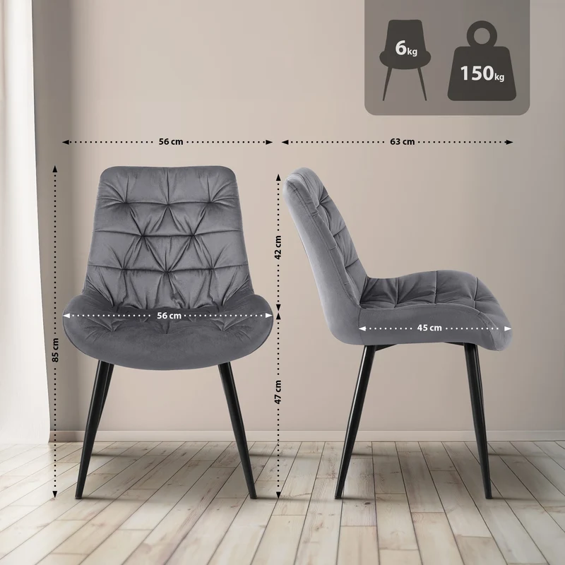 Chaises de salle à manger x2 en velours gris foncé cadre en métal noir confort & élégance intemporelle 10_0007412