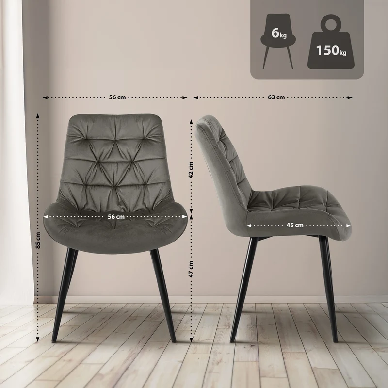 Chaise de salle à manger x1 en velours anthracite cadre en métal noir confort & élégance intemporelle 10_0007229