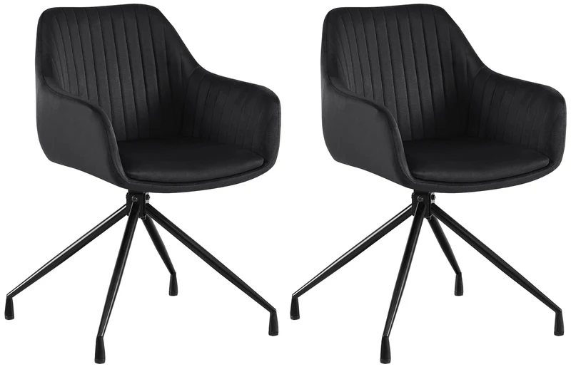 Lot de 2 fauteuils en velours noir à piétement étoile en métal noir – Chaise style contemporain 10_0007636