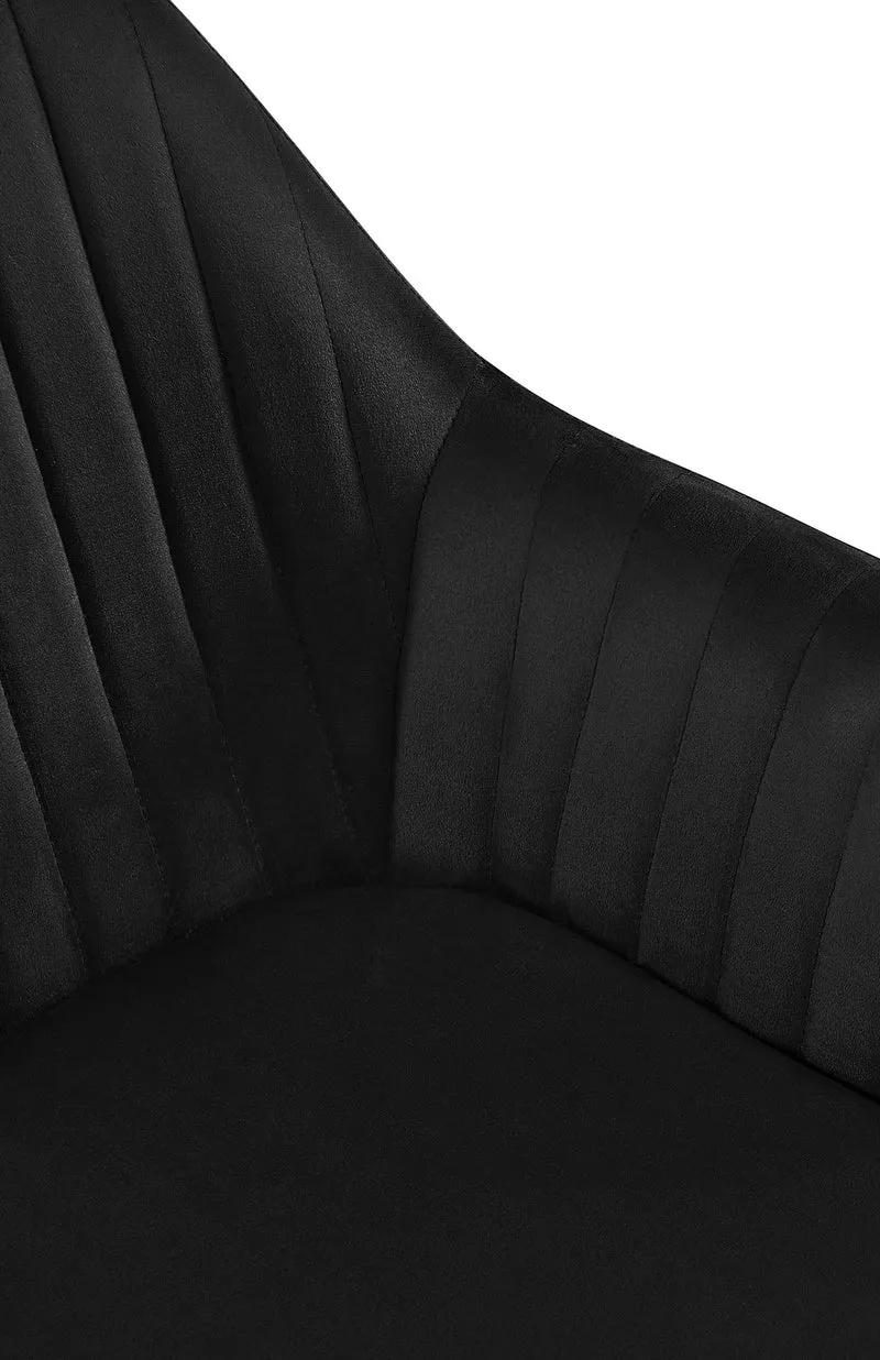 Lot de 2 fauteuils en velours noir à piétement étoile en métal noir – Chaise style contemporain 10_0007636
