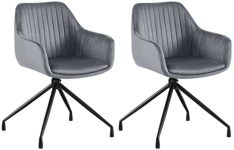 Lot de 2 fauteuils en velours gris foncé à piétement étoile en métal noir – Chaise style contemporain 10_0007572
